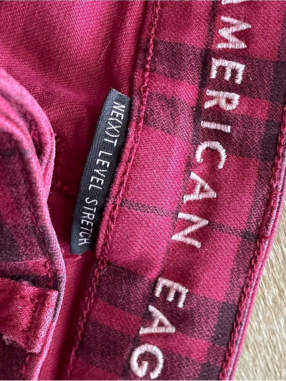 Red Plaid Hi Rise Jeggings - Picture 4 of 6